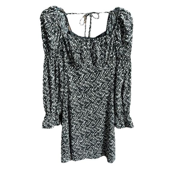 Topshop Pattern Mini Dress with Back Tie Black White Size 4 - Picture 1 of 9